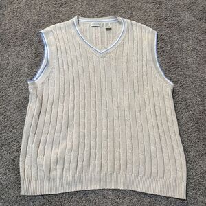 VTG St John’s Bay Cotton Cable knit Preppy Golf Tenniscore Sweater Vest Mens‎ L